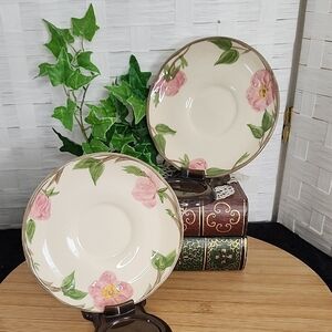 👉*VINTAGE* 2 FRANCISCAN WARE "DESERT ROSE" TEA SAUCERS ~MADE IN ENGLAND